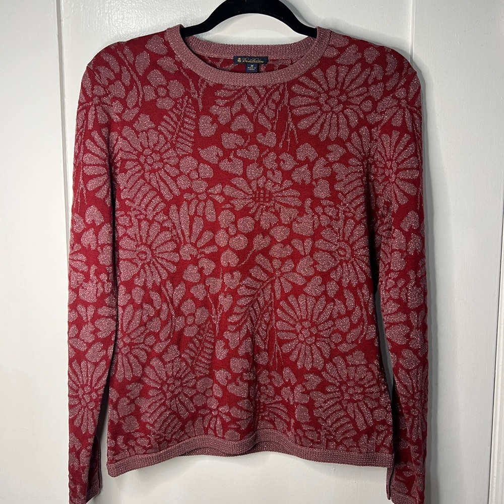 Brooks Brothers Metallic Floral Sweater. Cranberry and pink. Size M